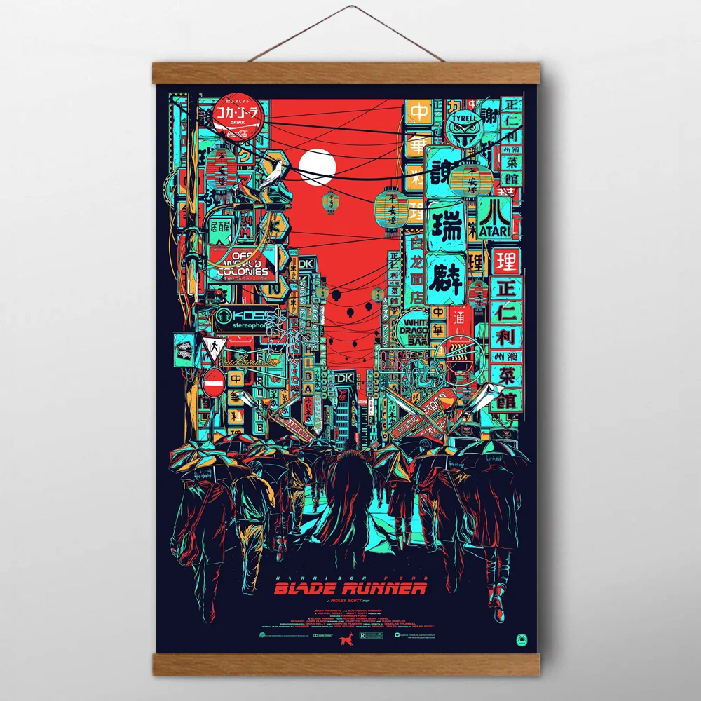 Blade Runner Movie Solid Wood Scrolls Painting  Asian street Signboard Canvas Wall Art Posters and Prints For Living Room Decor