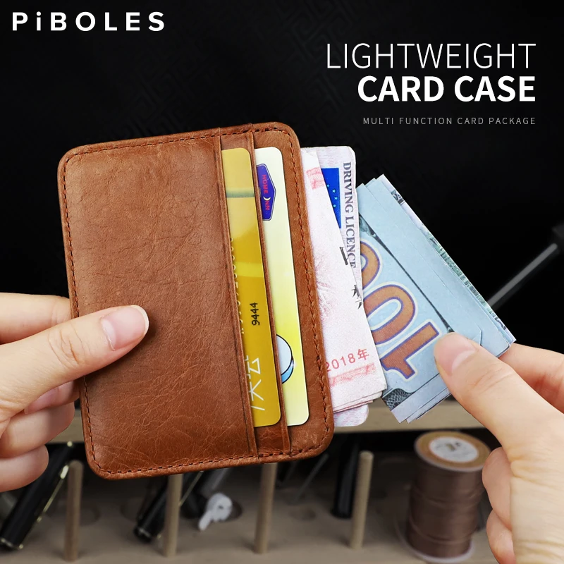 Fashion Thin Block Genuine Leather Card Wallet Credit ID Card Holder Purse Portable Small Money Bag Mini Coin Purse For Male