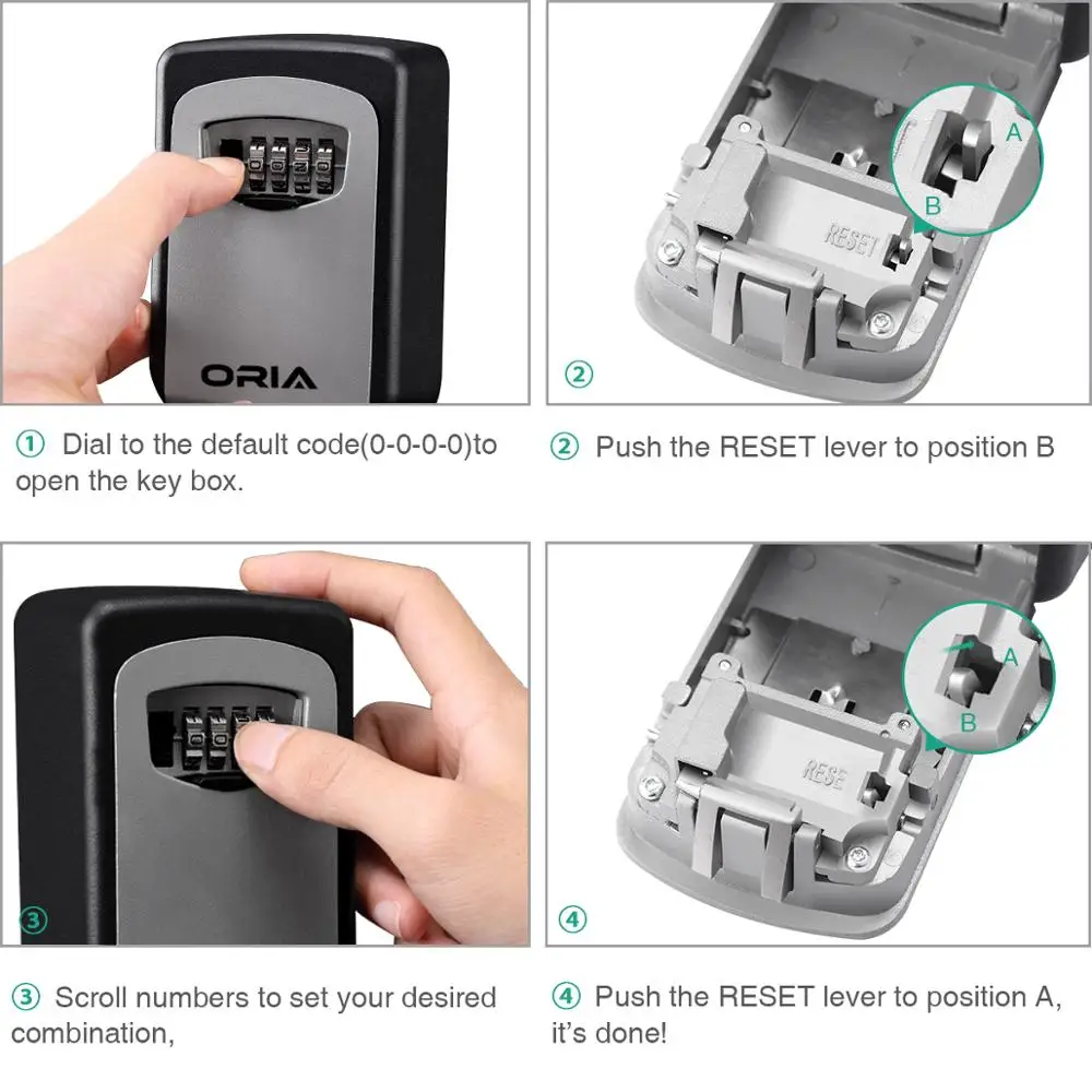 ORIA 4 Digit Combination Durable Key Storage Lock Box Wall Mounted Safety Key Lock Box Large Storage Capacity