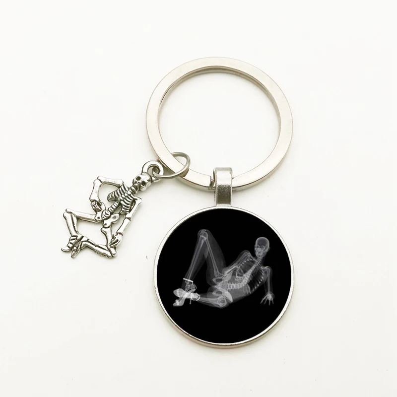 Fashion Vintage Cute X-ray Film Key Ring Skull Pendant Keychain Dome Glass Jewelry Nurse Doctor Gift Bag Charm Souvenir Women