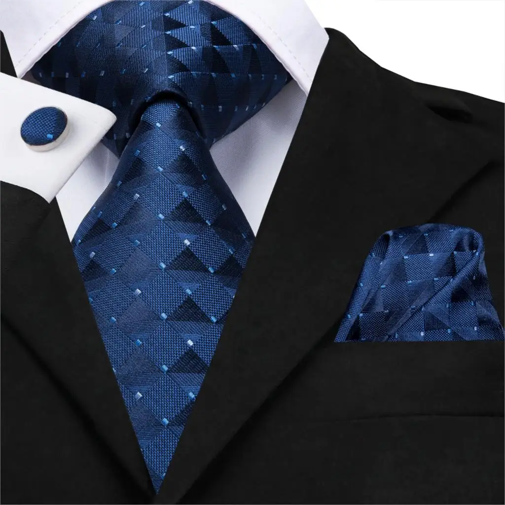 Hi-Tie New Fashion Business Black Plaid 100% Silk Men\'s Tie NeckTie 8.5cm Ties for Men Formal Luxury Wedding Quality Gravata