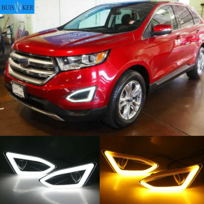 2Pcs Car LED DRL Daytime Running Light with Yellow siganl Fog Lamp cover For Ford Edge 2015 2016 2017 2018