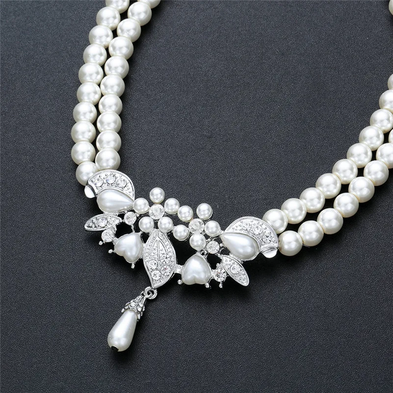 CC Fashion Jewelry Sets Necklace Drop Earring 2pcs Imitation Pearls Luxury Wedding Accessories for Women Beidal Party Gift D009