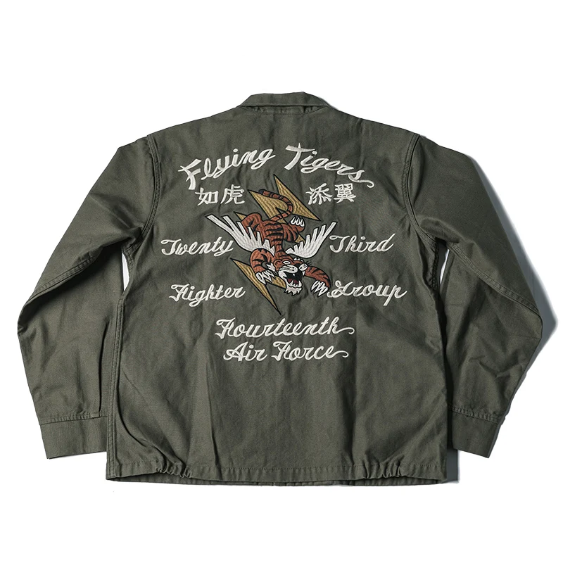 Military Flying Tigers Tour Jacket Men Army Green Embroidered