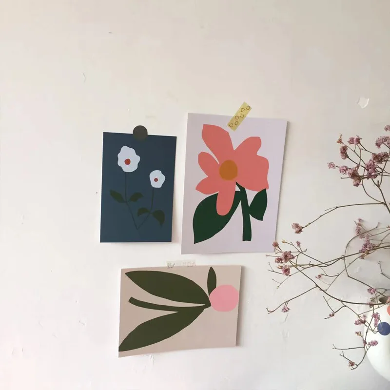 Ins Retro Hand-painted Flower Plant Postcard Creative Background Wall Sticker Diy Decoration Card Photo Props Greeting Cards