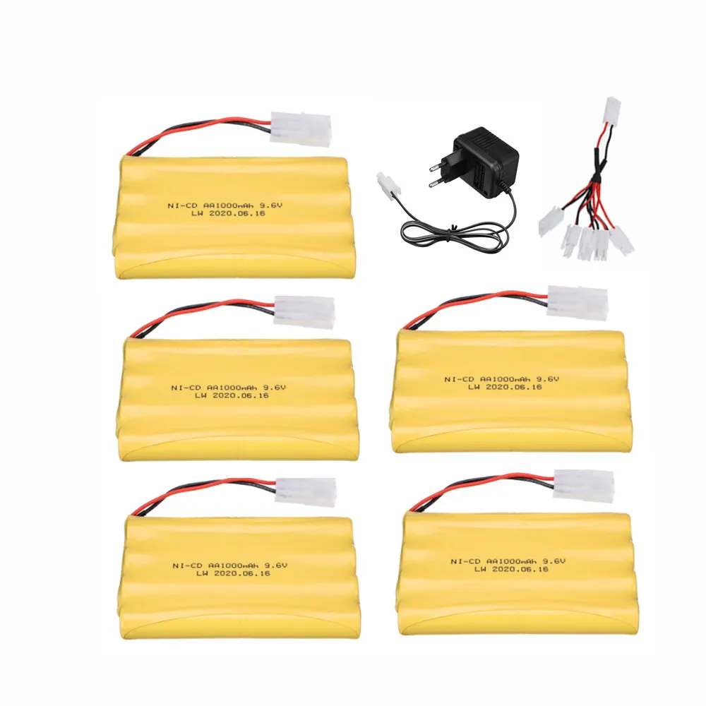 9.6v 1000mah Ni-CD Battery + Charger Set For Rc toy Car Boat Gun Tank Train Robot NICD AA 9.6v Rechargeable Battery Pack