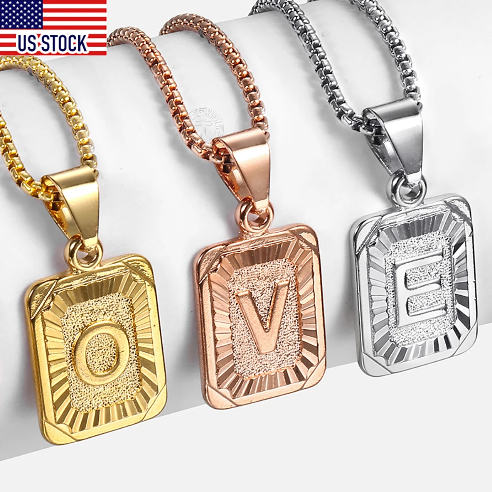 Initial A-Z Alphabet Capital Letter Pendant Necklace for Men Women Stainless Steel Box Link Chain Dropshipping US Stock GPM05A