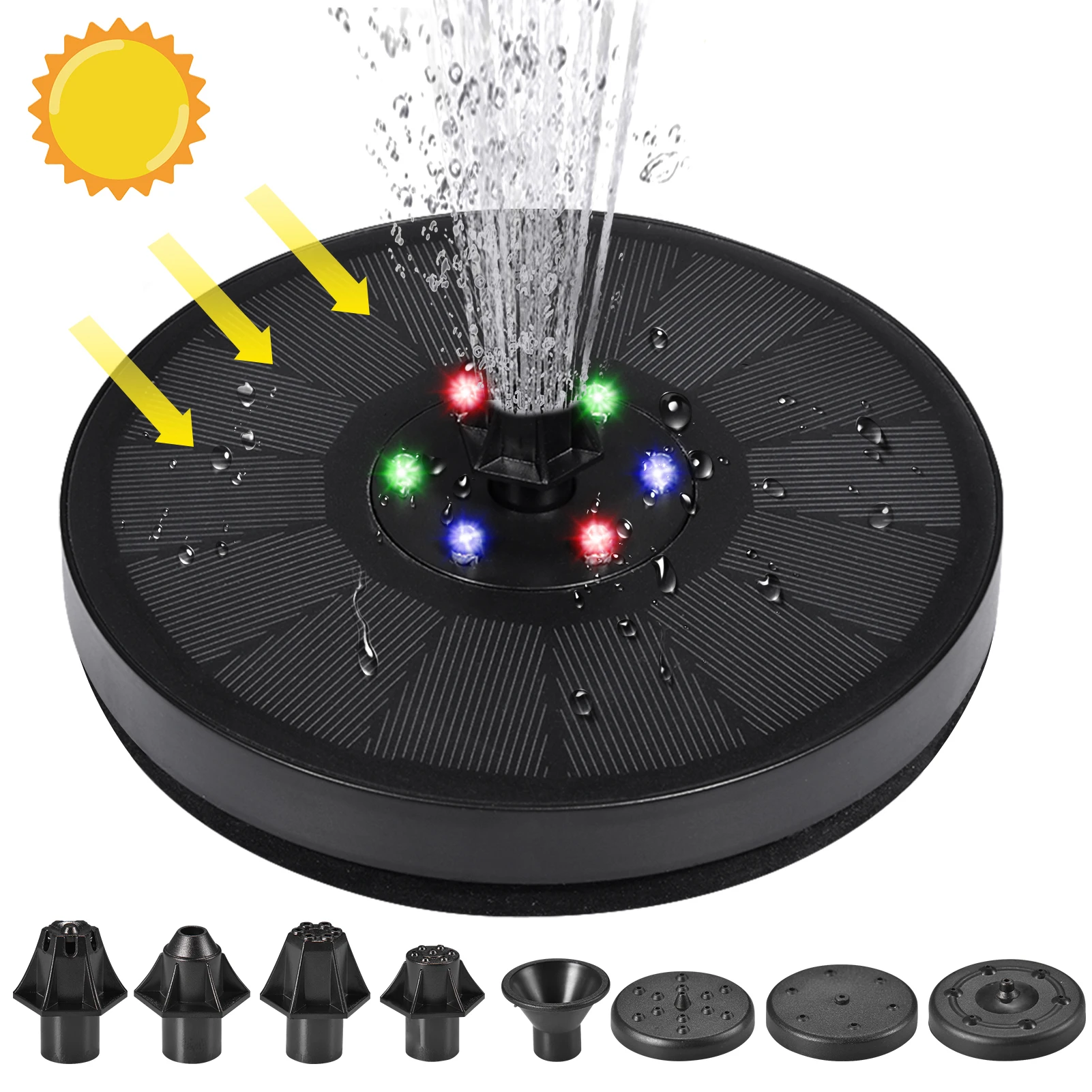 

7V/3W Solar Fountain Colorful 6 LED Lights Swimming Pools Fountain Bird Water Floating Fountain Pond Garden Patio Lawn Decor