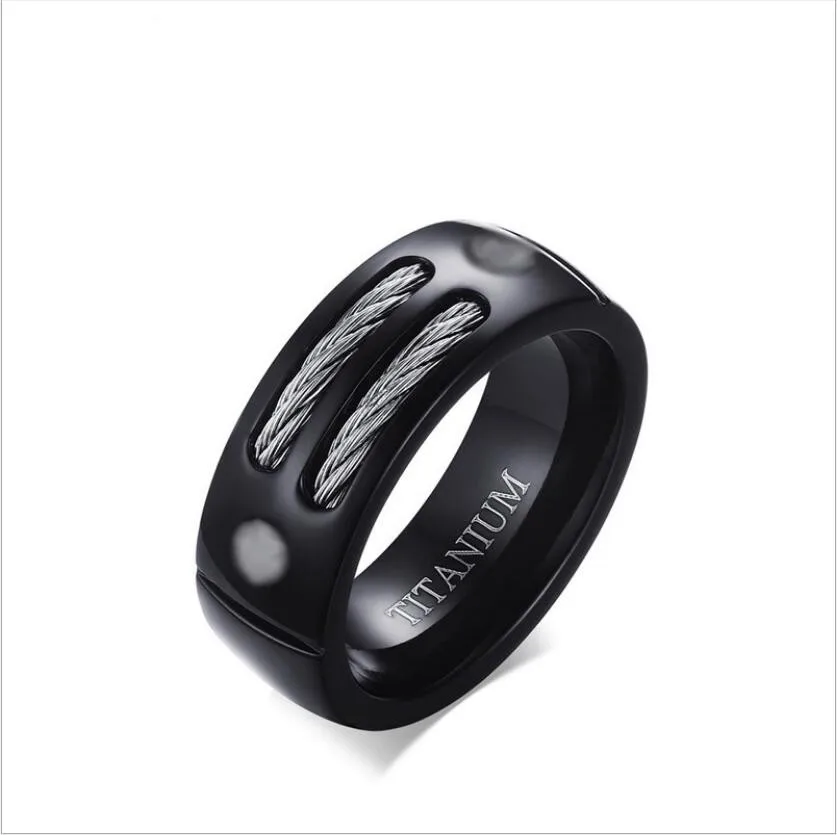 Fashion Jewelry 8MM Wia Polished Titanium Ring Black Korean Men\'s Personality Ring Ring