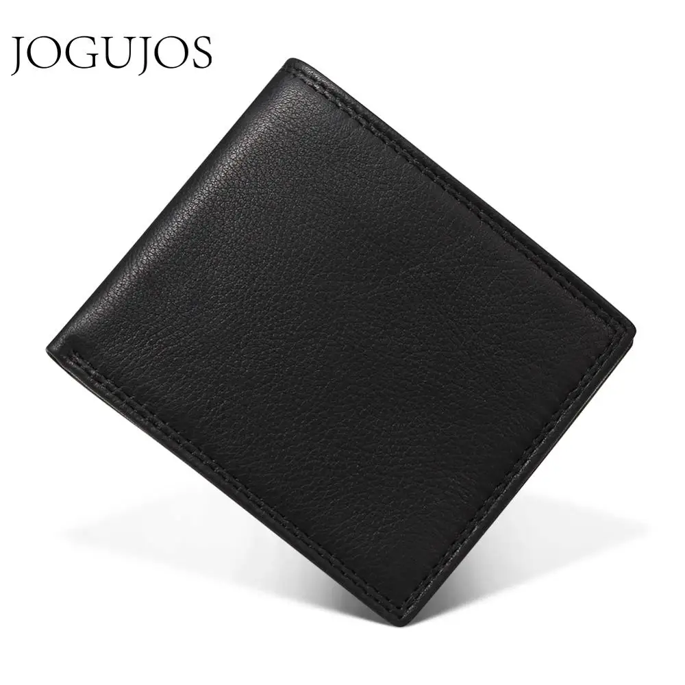 Jogujo-billeteras de cuero genuino Crazy Horse para hombre, billetera corta Vintage, monedero de piel de vaca, tarjetero para dinero y crédito