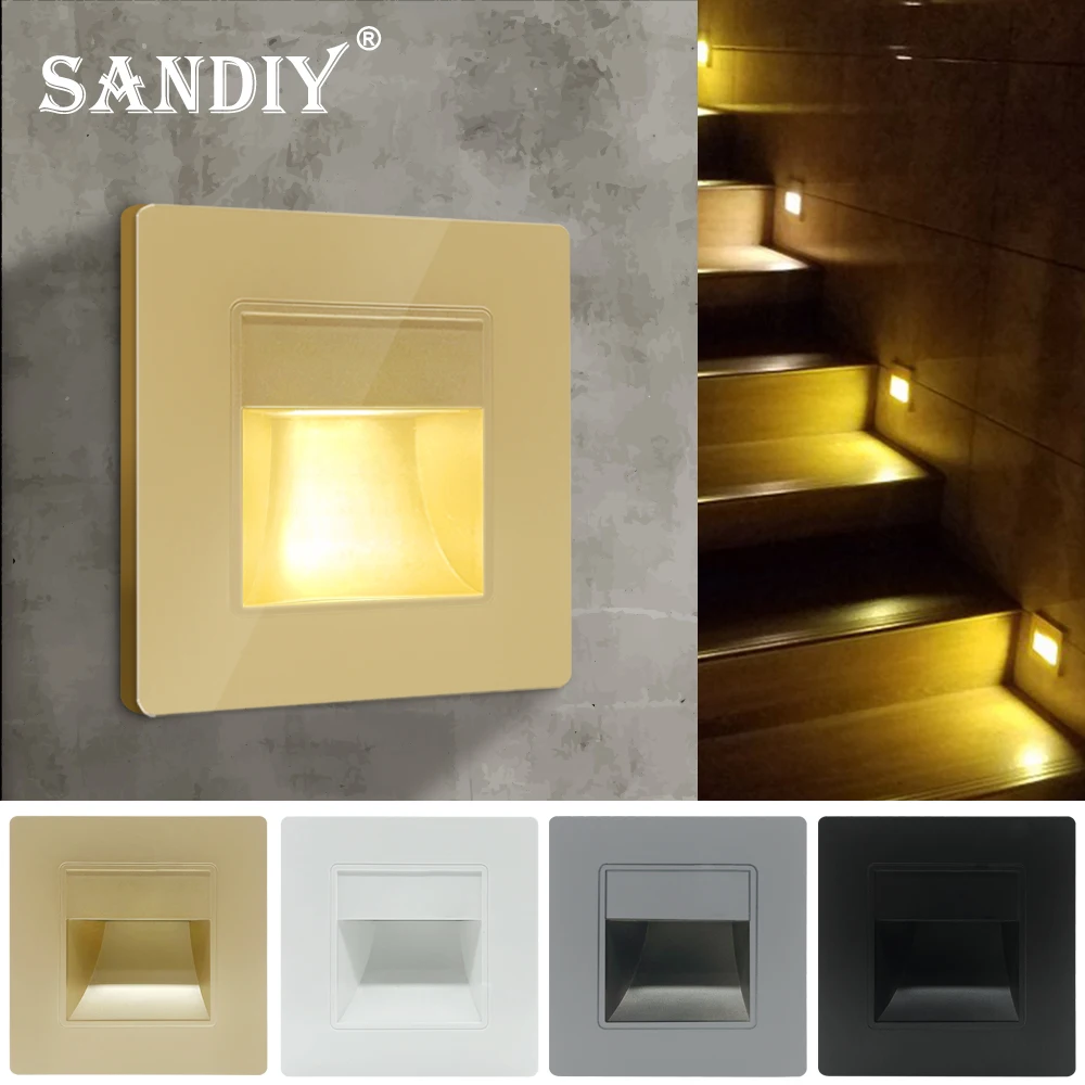 SANDIY Wall Lamp Recessed Step Light 2W 3W Led Stairs Lighting Interior Nightlights for Corridor Bathroom Ladder Luminaire 86Box