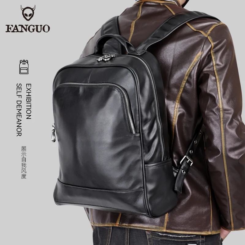 Fashion Genuine Leather Men\'s Backpack Large Capacity 16\'\' Laptop Rucksack Cow Leather School Bag Business Male Travel Backapack