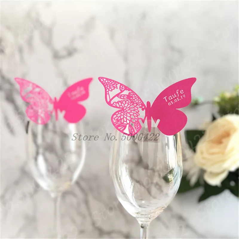 50pcs Butterfly Laser Cut Paper Place Card / Escort Card / Cup Card/ Wine Glass Card For Wedding Party Decoration