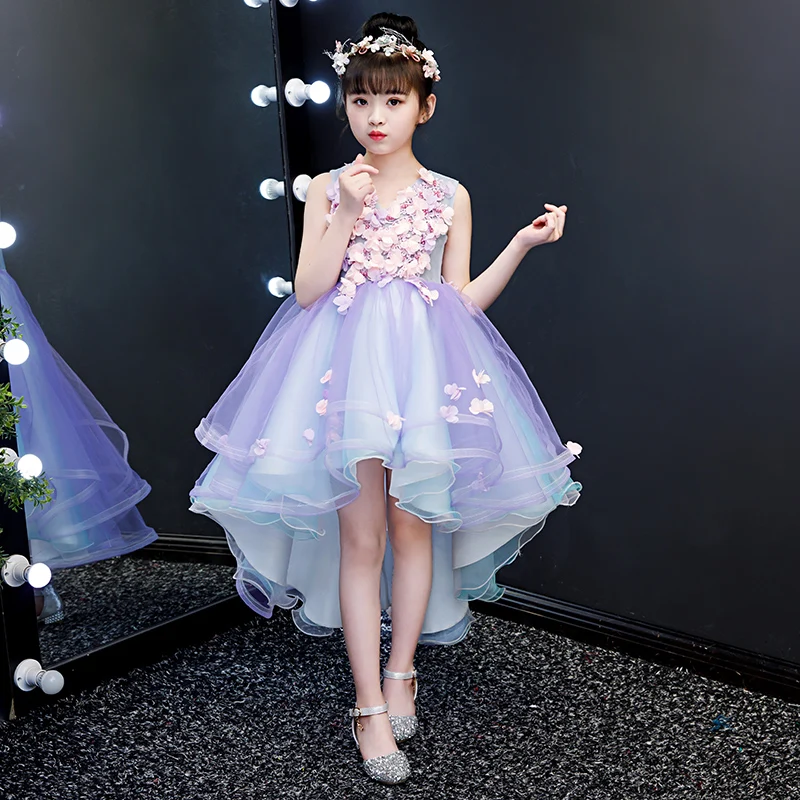 

New Luxury Kid Princess Ball Gown Beads Appliques Wedding Tutu Dress Party Flower Girl Dresses For Children Evening Prom Frocks