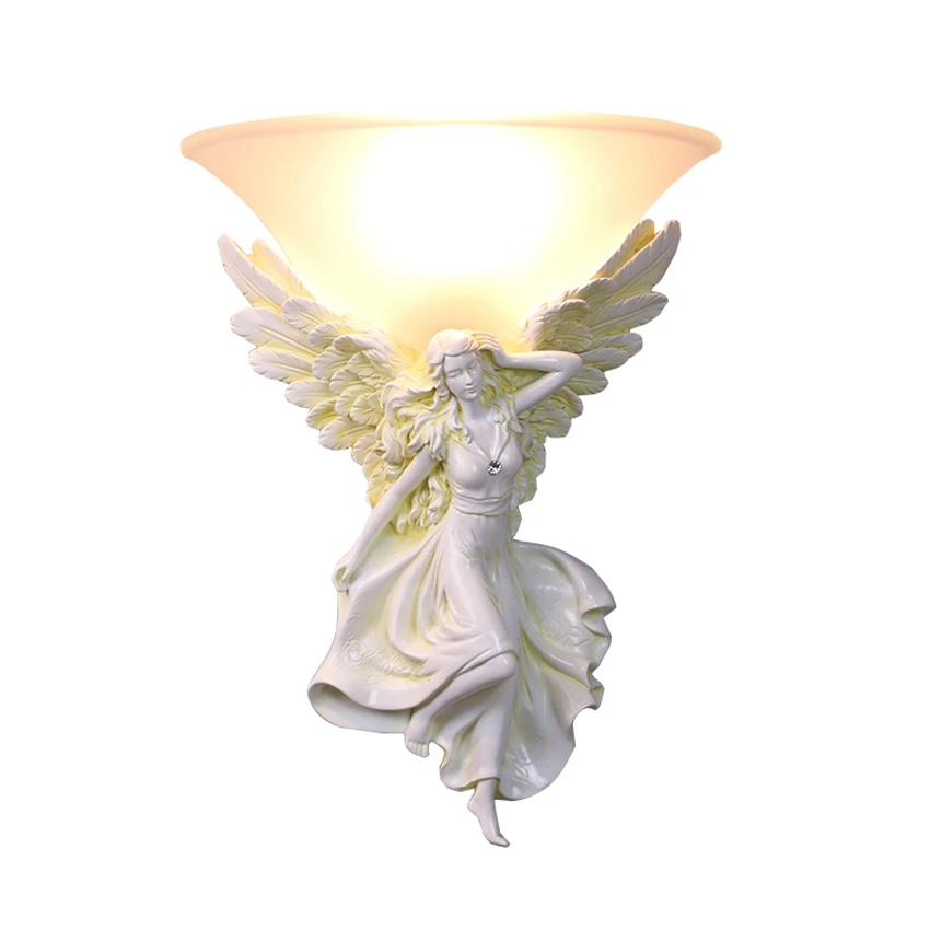 European luxury butterfly angel resin wall lamps for bedroom living room background wall sconces lights aisle decor lighting