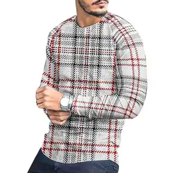 Mannen Casual T Shirts Lange Mouw Streep Plaid Print Tops O Hals Slim Tees Shirt Zomer Heren Kleding Mode Oversized hemd