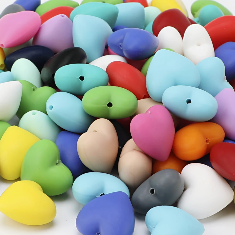 TYRY.HU 20pc Food Grade Baby Silicone Heart Beads BPA Free Baby Teething Beads DIY Toy For Pacifier Chain Baby Rattle Beads