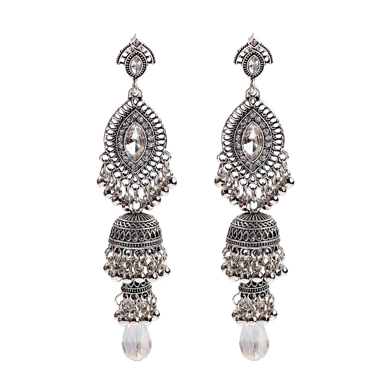 Retro Women\'s Big Gold Color Bohemian Jhumka Earrings Indian Jewelry Water Drop Shape Palace Bells Beads Stud Earrings Orecchini