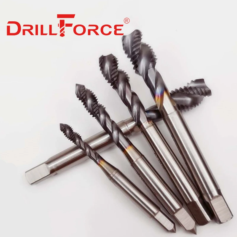 Drillforce Cobalt Screw Thread Tap Drill Bits Spiral Pointed Flute Metric M2-M16 TICN Coated Machine Tap For Stainless Steel