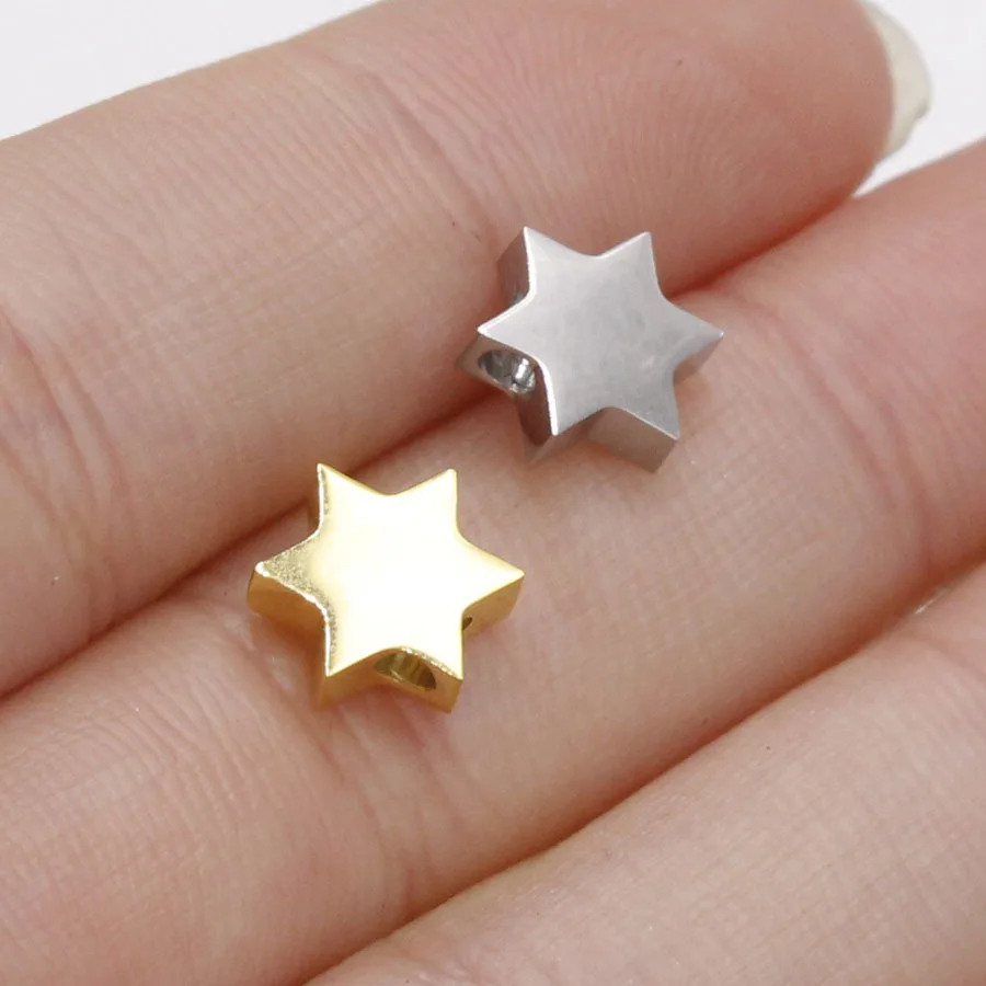 Silver Color/Golden Stainless Steel Star Of David Bead Charm For Jewelry Making Metal Hexagonal Star Bead High Polished 30pcs