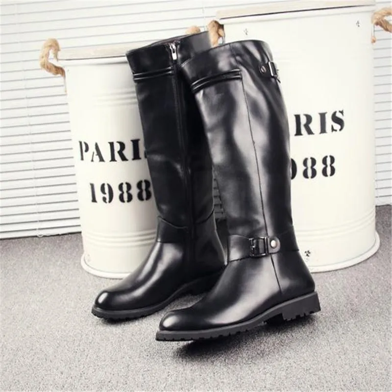 Plus Size 37-45 Spring Autumn Men Long Boots Vintage Black Male Motorcycle Boots Knee-High Punk Round Toe Cowboy Western Boots