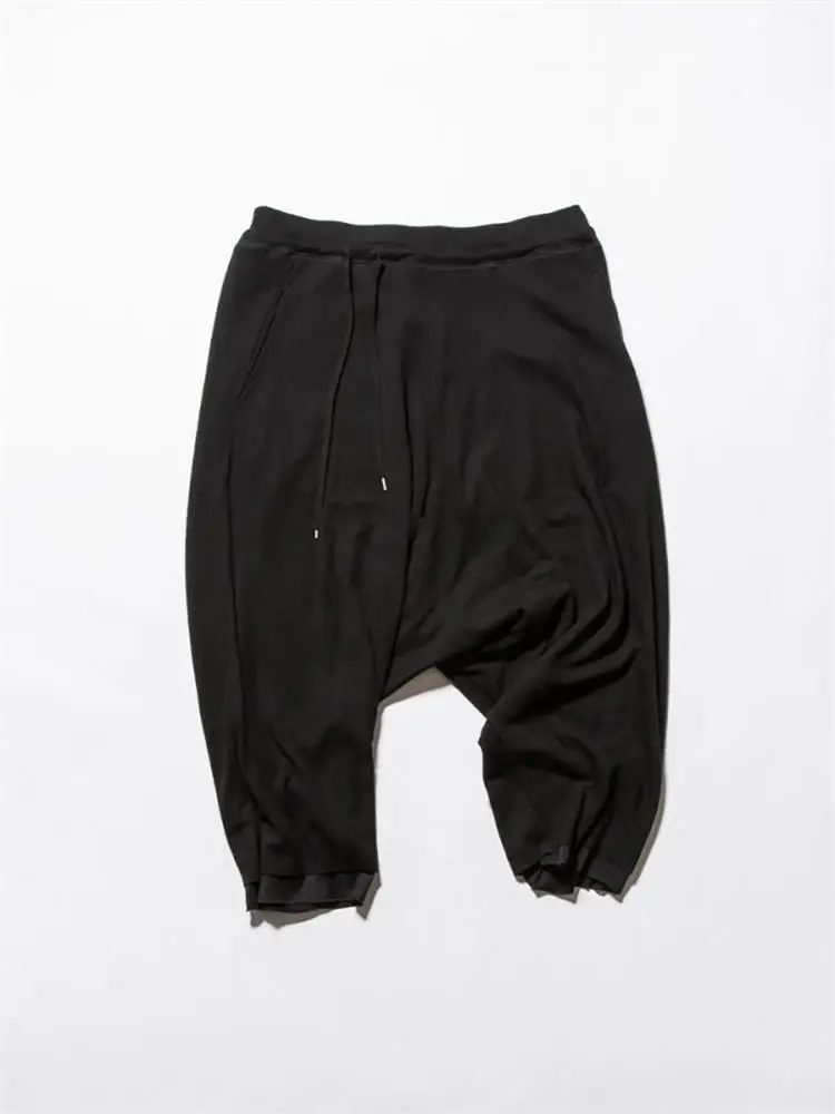 Men's Harlan Pants Casual Pants Small Foot Pants Spring And Autumn New Black Elastic Waist False Two Knitted Double Capri Pants