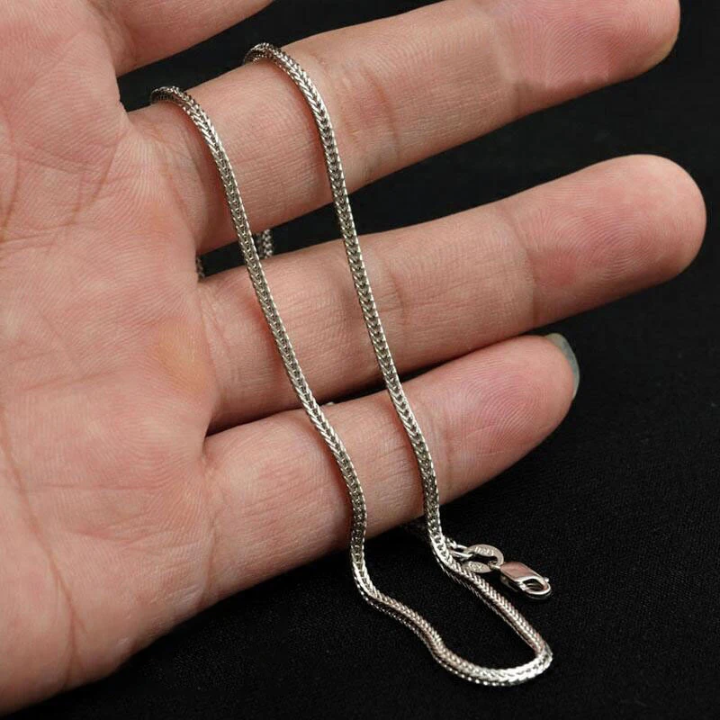 925 Sterling Silver Chopin Chain Necklace Platinum Color Long 40 45 50 55 60 65 70 80 CM Wide 1 1.3 1.6 2 2.5 MM Men Women Gift