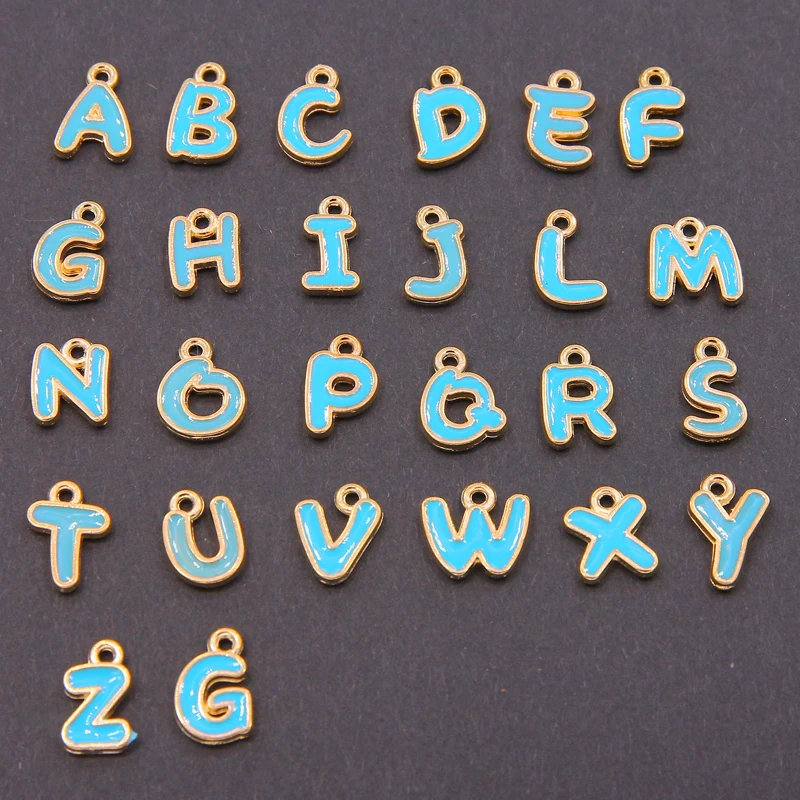 10pcs/26pcs KC gold Blue Enamel Charms Zinc Alloy Colourful Letter Charm Pendants Gold-Color Fashion Jewelry Accessories