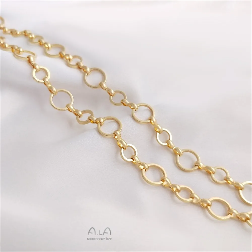 14K Gold Plated 6+8mm ring chain round O chain manual loose chain DIY necklace bracelet accessories with chain materials