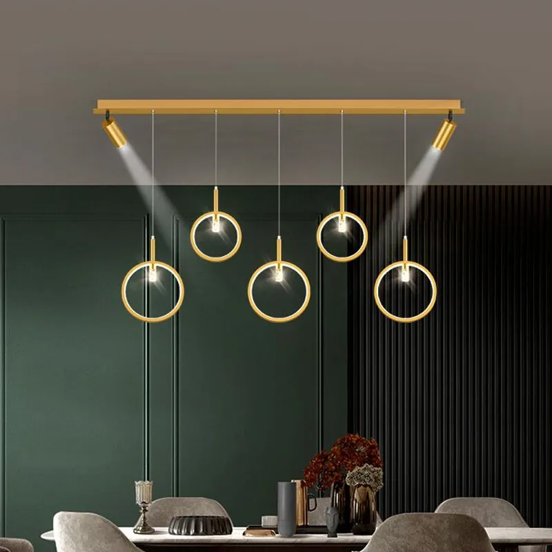

Modern Ceiling Pendant Light with Spotlight Black Gold Hanging Lamp for Kitchen Island Dining Living Room Led Chandelier Decor