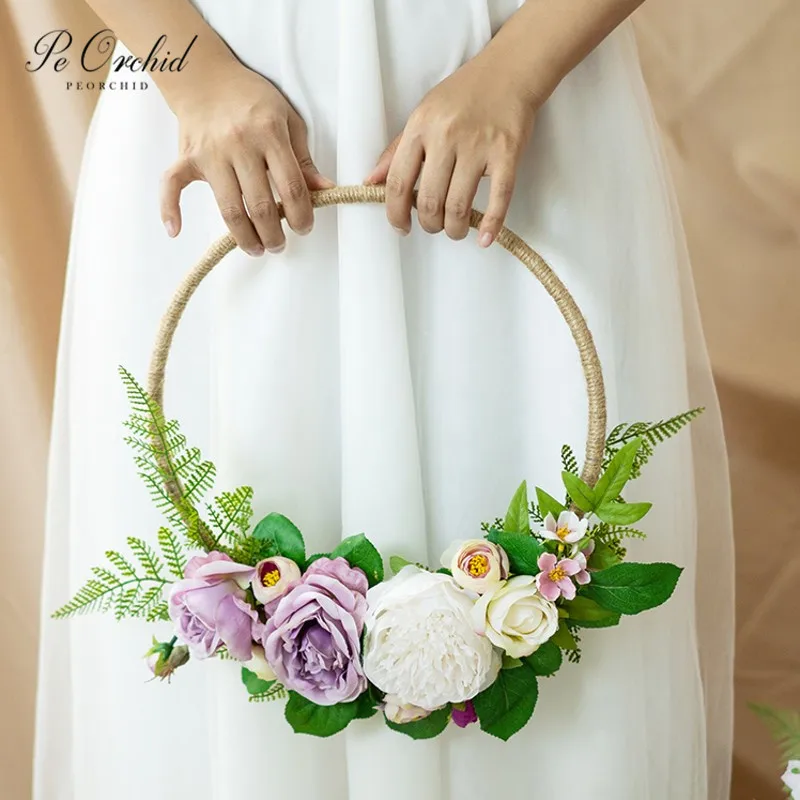 PEORCHID Purple Rose Flower Wreaths Garland Wedding Wall Hanging Decoration DIY Bride Hand Flowers Bridal Bouquet Peony