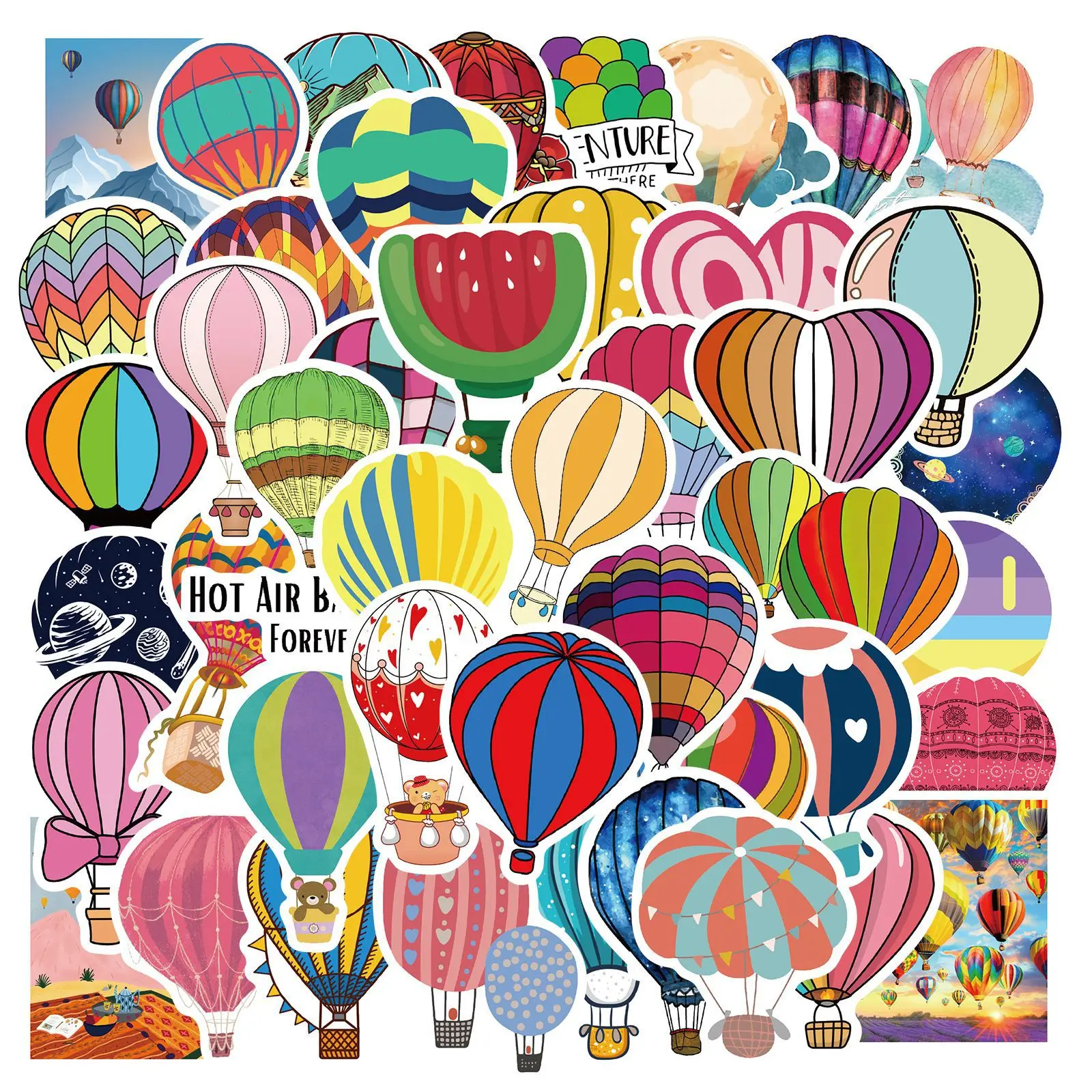 50PCS Cartoon Hot Air Balloon Stickers for Wall Suitcase Skateboard Laptop Luggage Fridge DIY Decal