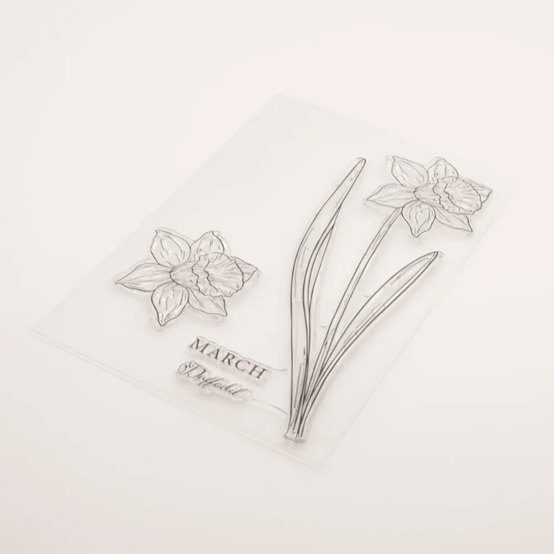 1pc Daffodils Transparent Clear Silicone Stamp Seal DIY Scrapbooking Rubber Hand Account Album Diary Decor Reusable 12.5*19.5cm