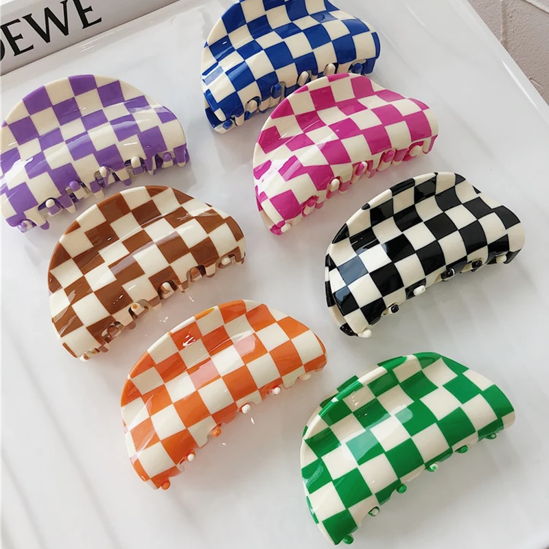 Checkered Hair Claw 8.5CM Acetate Geometric Large Size Colorful Plaid Grid Hair Clip Grab Ins New Women Headwear Accessories