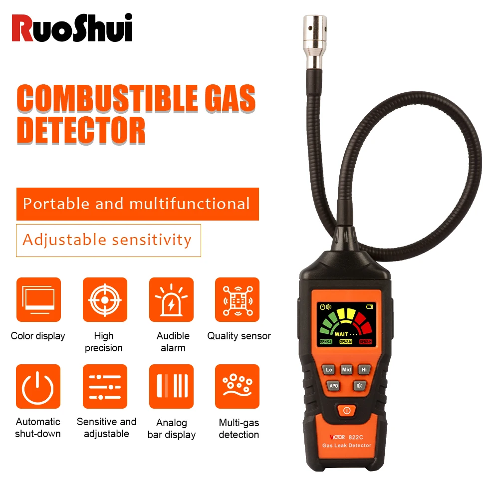 Gas Analyzer Gas Leak Detector Meter Combustible Flammable Natural Air Tester 9999PPM 20% LEL Visible Audible Alarm Smart Sensor