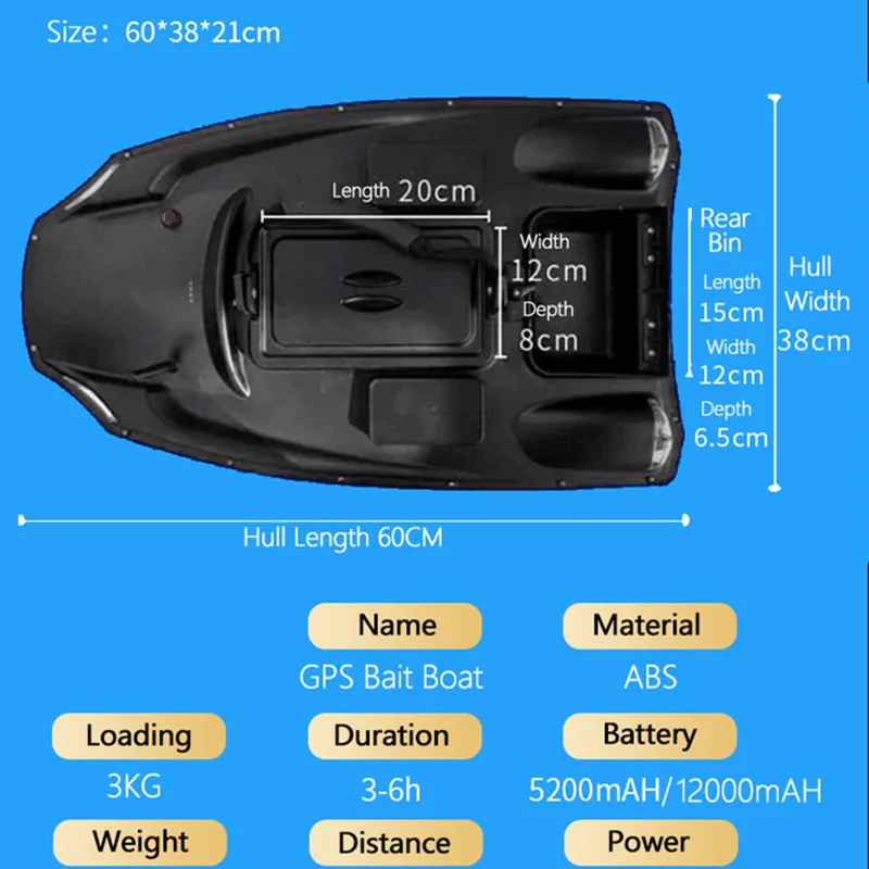 60CM Large Size GPS Fishing Bait Boat 500M 3KG Load 40pcs GPS Point Auto Cruise GPS Navigation Nest With Fish Finder Dual Batter