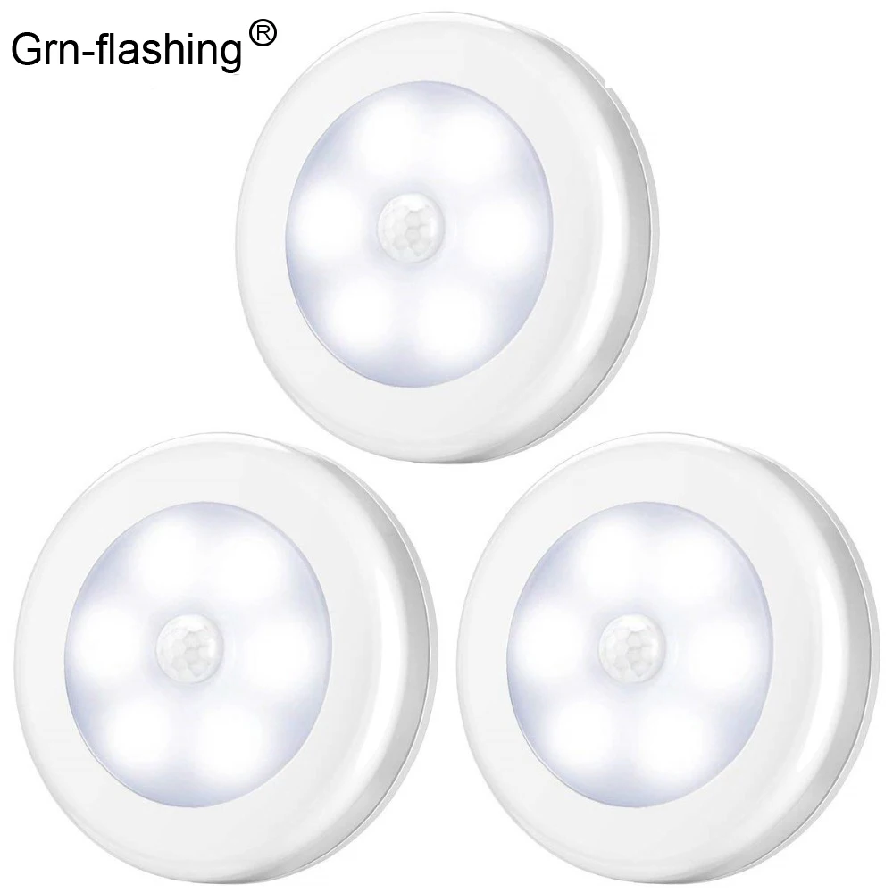 6LED Beads Sensor Night Light PIR Infrared Motion LED Bulb Auto On and Off Closet Battery Power For Home Wall Lamp Cabinet Stair