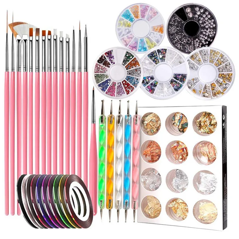 Manicure bevel pull line Brush Pen set Nail Art decoration wire aluminoum foil paper Paint Drawing Phototherapy Point accessory