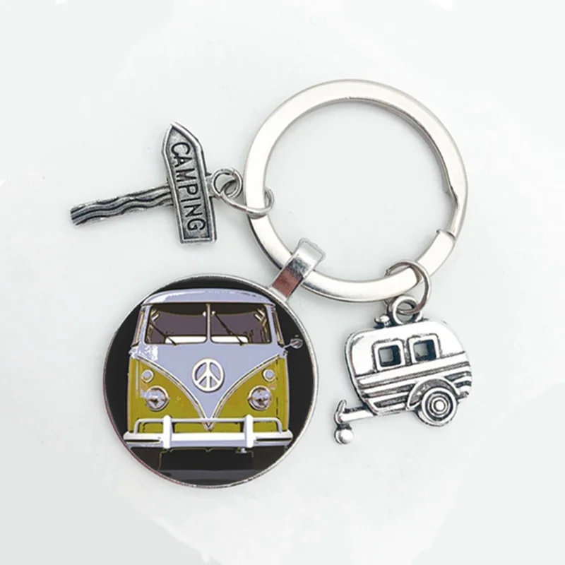 2021 New Style Hippie Peace Sign Van Bus Keychain Fashion Men And Women Wallet Bag Car Pendant Keychain Ring Holder Jewelry