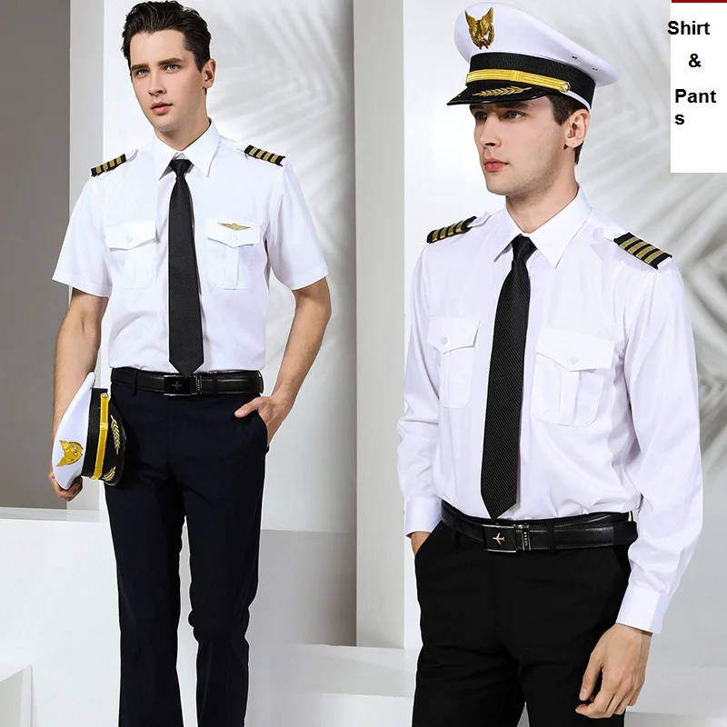 International Air Line Uniform suits Shirt + pants male captain uniform pilot Clothing aviation school College Garment