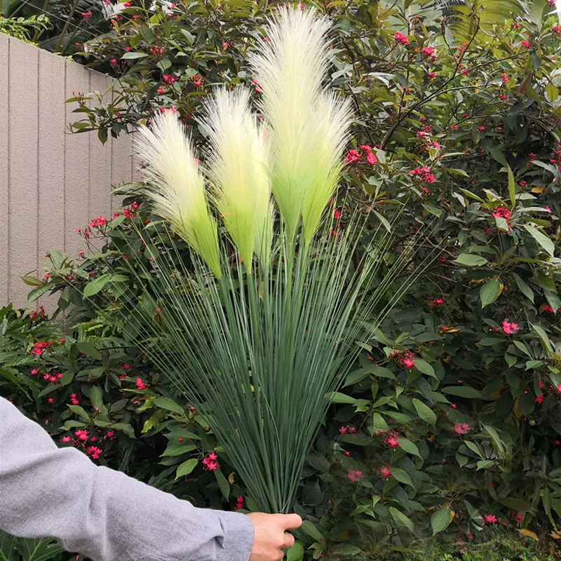 90cm 5 Heads Wedding Plants Large Artificial Reed Tree Fake Onion Grass Silk Bulrush Plant Paper Leaves For Home Wedding Decor