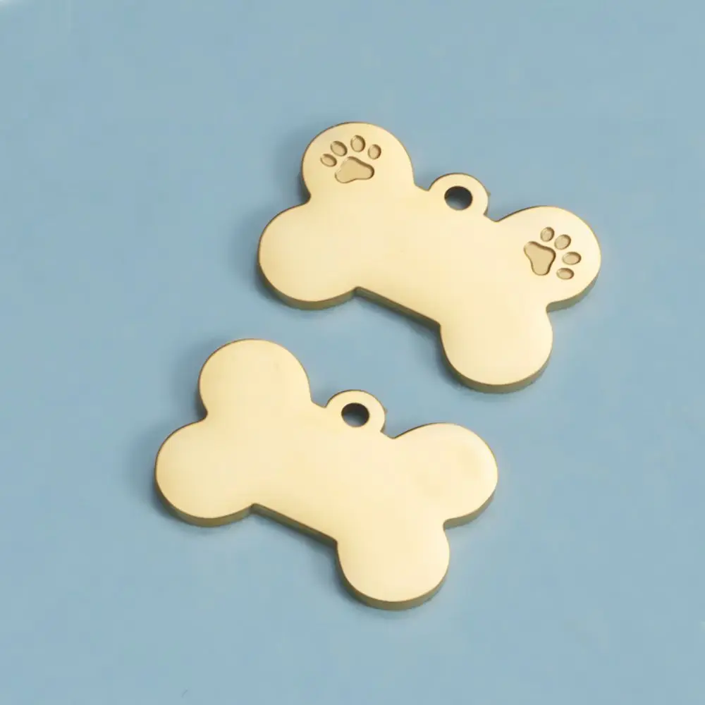 500 Pcs/lot Wholesale Gold Plated Engraved Personalized Stainless Steel Dog Pet ID Tag Mirror Polished Bone Pendant Collar