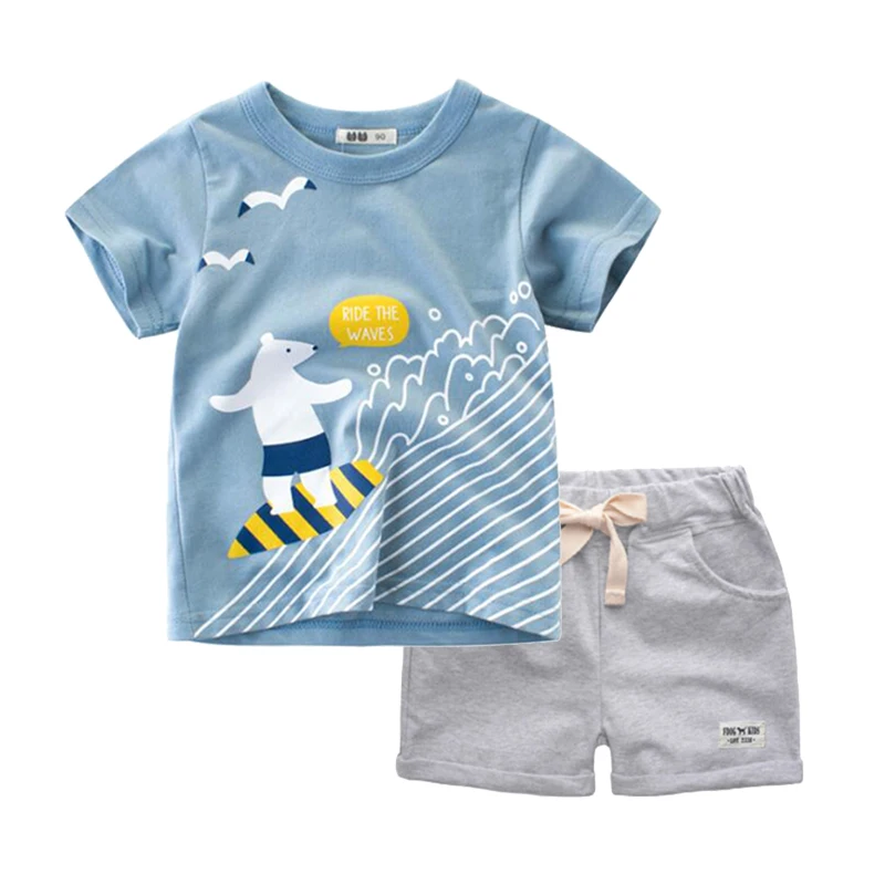 

Toddler Boy Clothes Set Cartoon Surfing Printed Cotton Kid's Outfits Short Sleeve T-shirt+Shorts Children Summer Clothing Sets