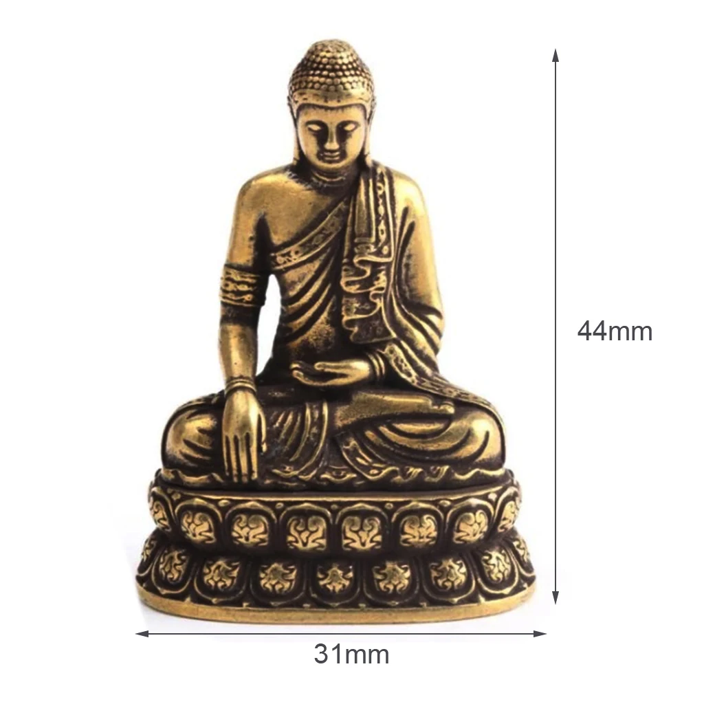 Vintage Brass Sitting Buddha Figurine Small Sakyamuni Statue for Collection Journey Worship Antique Home Desktop Decor