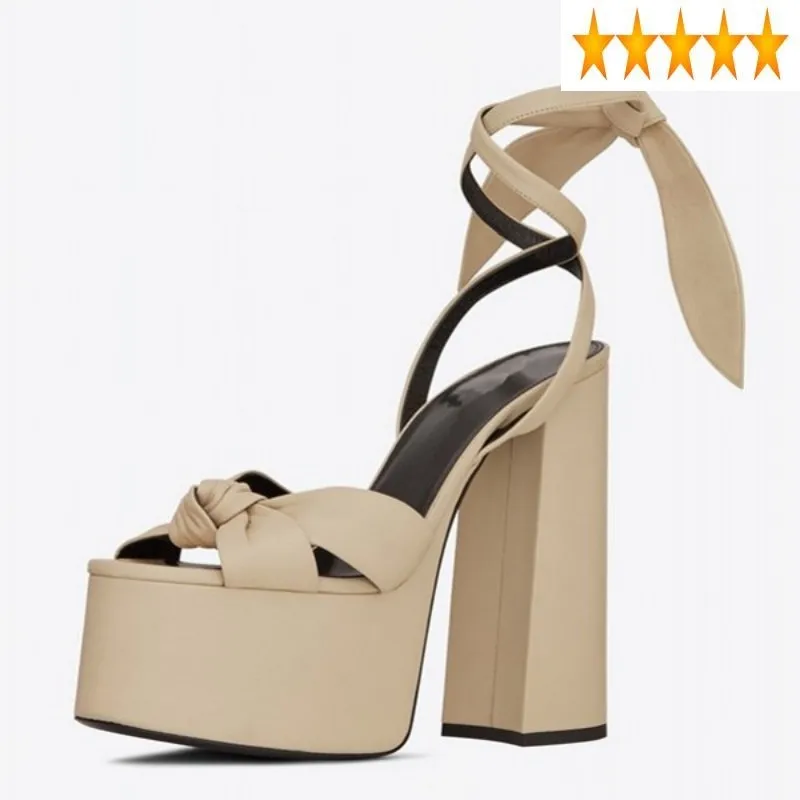 Summer New Sexy Ladies Open Toe Platform Thick Woman Shoes Rome Lace Up Runway Dress Heels Sandals Plus Size 42