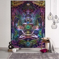 Tapiz colgante de pared, arte psicodélico de chakra, animal bohemio, hippie, brujería, sala de estar, dormitorio, decoración de pared, esterilla de yoga