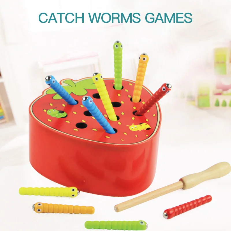 

Baby Toys Wooden Catching Worms Game 3D Puzzle Early Children Educational Toys Montessori Magnetic Interactive Games For Gift