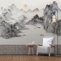 Papier peint Photo de Style chinois, peinture de paysage abstraite, mur de fond TV, salon, canapé, décor de maison 3D