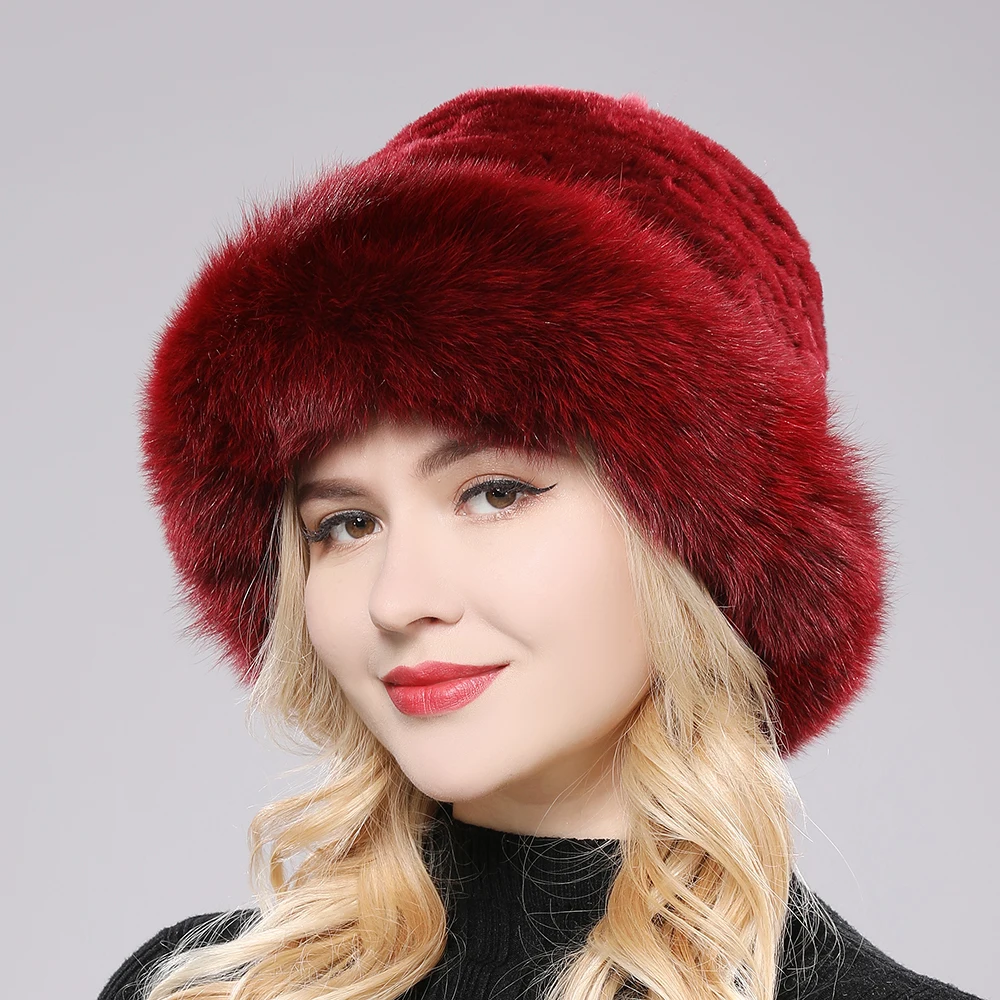 Luxury Women Winter Hat Real Rex Rabbit Fur Bomber Hats Lady Winter Genuine Fox Fur Cap Beanies Warm Soft Fluffy Natural Fur Hat