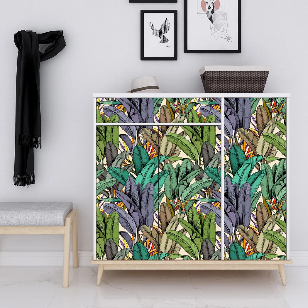 Tropical Palm Leaf Peel and Stick Wallpaper Green/Purple Leaf Self Adhesive Wallpaper Removable Contact Paper for Living Room